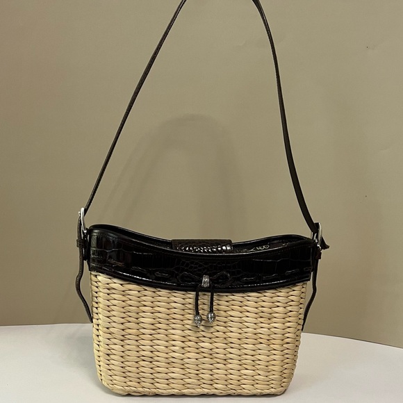 Brighton Handbags - BRIGHTON Straw brown Leather Trim Shoulder Purse Bag
